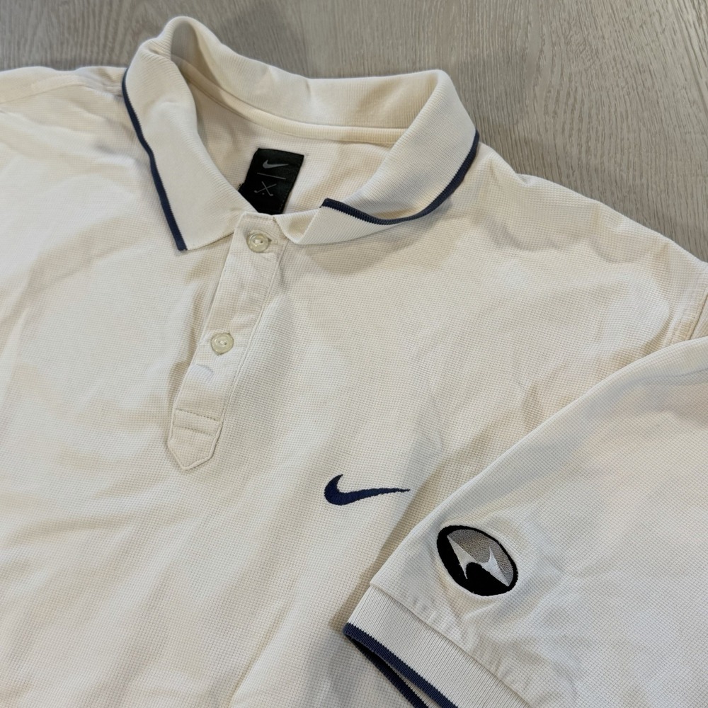 VTG NIKE GOLF Tiger Woods Yin-Yang Polo Shirt 90s Sz XL White To Off White